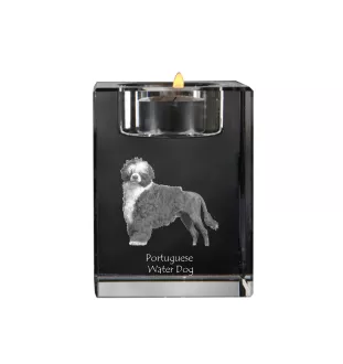 Chien d'eau portugais - Bougeoir avec photo de chien, porte bougie en cristal, cadeau personnalisé par la marque Art-Dog