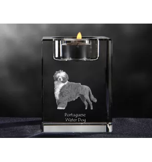 Portugiesischer Wasserhund - Kerzenhalter mit Hundefoto, Teelichthalter aus Kristall, personalisiertes Geschenk der Marke Art-Dog