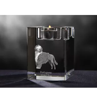 Portugiesischer Wasserhund - Kerzenhalter mit Hundefoto, Teelichthalter aus Kristall, personalisiertes Geschenk der Marke Art-Dog