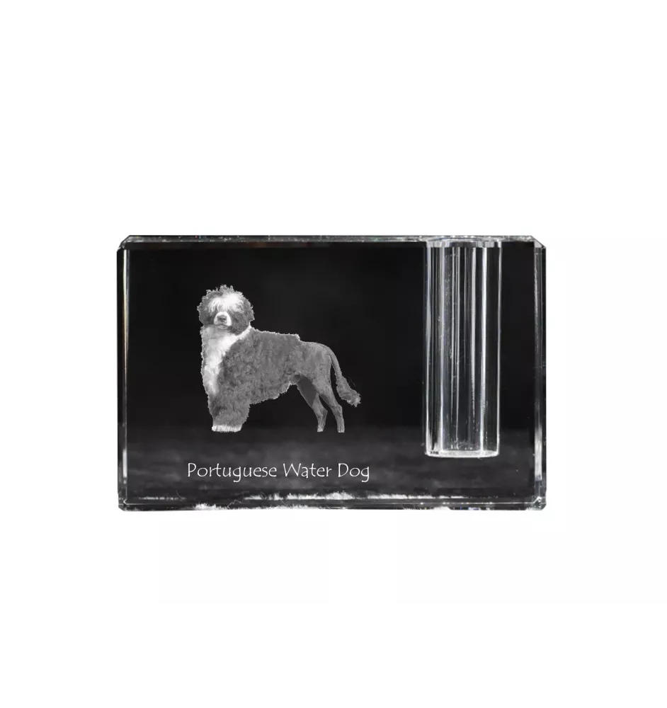 Portugiesischer Wasserhund - Stifthalter, Kristallorganizer mit Hundefoto, einzigartige Schreibtischdekoration der Marke Art-Dog
