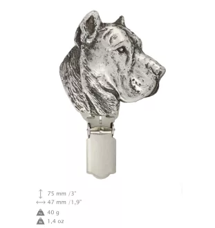 Presa Canario, Kanarische Dogge, Dogo Canario - Brosche mit Clip, Startnummernhalter, versilberte Anstecknadel für Hundeausstellungen der Marke Art-Dog