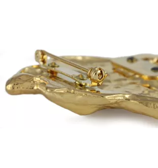 Presa Canario, Dogo Canario, Canary Mastiff - brooch with a clip, gold-plated holder for a race number, elegant dog show pin from Art-Dog brand