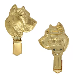 Presa Canario, Dogo Canario, Canary Mastiff - brooch with a clip, gold-plated holder for a start number, a gift for a dog show by Art-Dog brand.