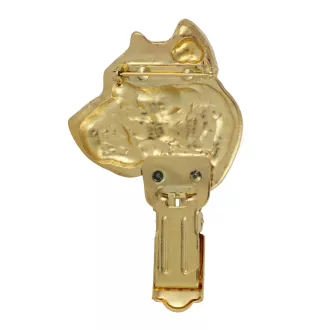 Presa Canario, Dogo Canario, Canary Mastiff - brooch with a clip, gold-plated holder for a start number, a gift for a dog show by Art-Dog brand.