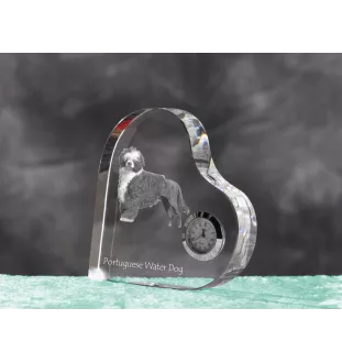 Portugiesischer Wasserhund - Kristalluhr mit einem Hundebild, Herzregal-Uhr, personalisierte Standuhr der Marke Art-Dog