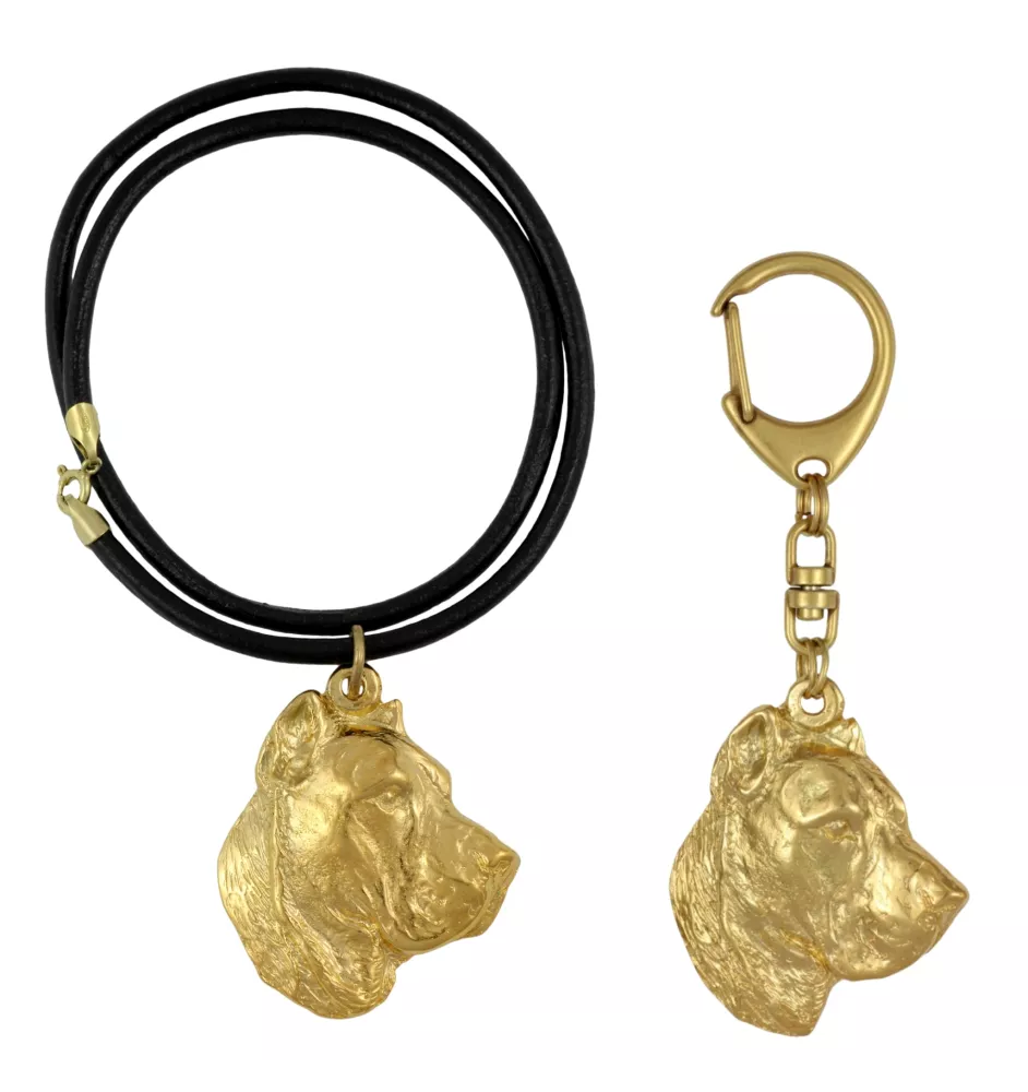 Presa Canario, Dogo Canario, Canary Mastiff - keychain and necklace with a dog in a box, high-quality gold-plated product, Art-Dog brand