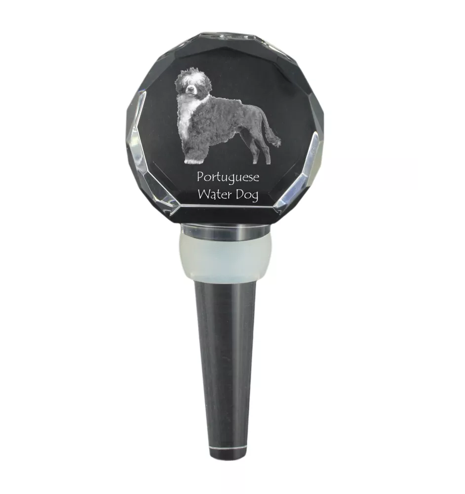 Portuguese Water Dog, Portie, PWD, Water Dog - Crystal bottle stopper, unique wine stopper with photo, personalised gift for sommelier by Art-Dog brand