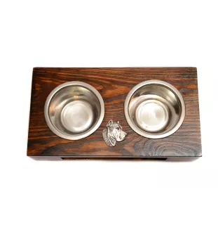 Presa Canario, Dogo Canario, Canary Mastiff - wooden stand with bowls for a dog, steel dog bowls, a gift for adopting a dog from the Art-Dog brand