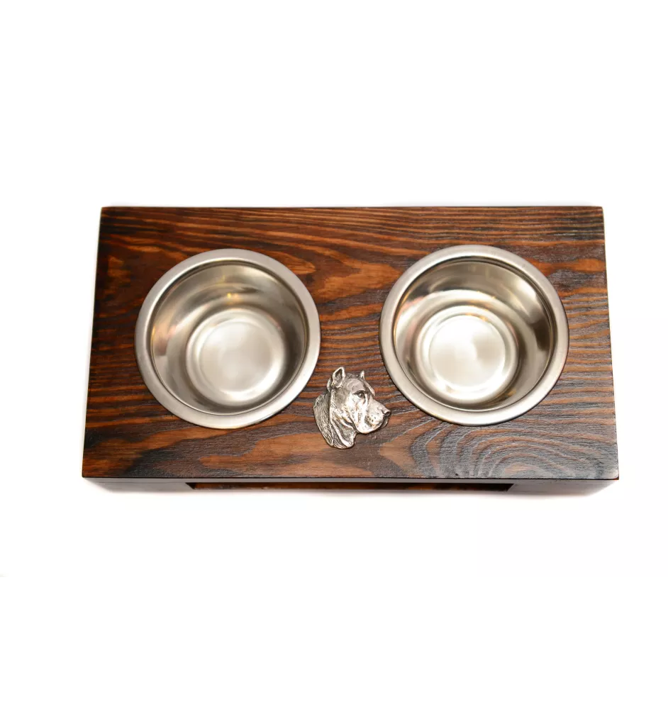 Presa Canario, Dogue des Canaries, Dogo canario - support en bois avec des bols pour chien, bols pour chien en acier, cadeau pour l'adoption d'un chien de la marque Art-Dog