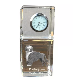 Portuguese Water Dog, Portie, PWD, Water Dog - crystal clock with a photo, a photo of a dog in crystal, personalized desk clock by Art-Dog brand