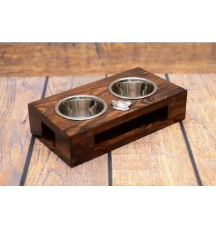 Presa Canario, Dogo Canario, Canary Mastiff - wooden stand with bowls for a dog, steel dog bowls, a gift for adopting a dog from the Art-Dog brand