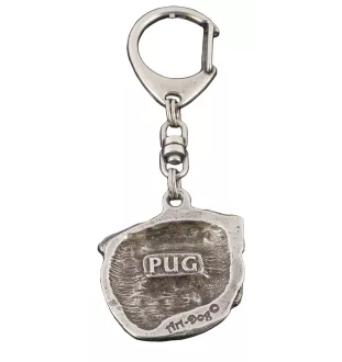Pug II - Silver-plated key ring with dog, handbag decoration, backpack pendant by Art-Dog brand