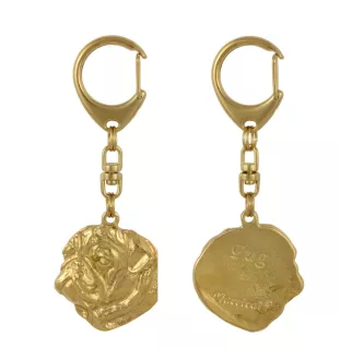 Mops, Pug, Carlin, Carlino, Doguillo I - Vergoldeter Schlüsselanhänger mit Hund, Handtaschenschmuck, Luxus-Accessoire der Marke Art-Dog