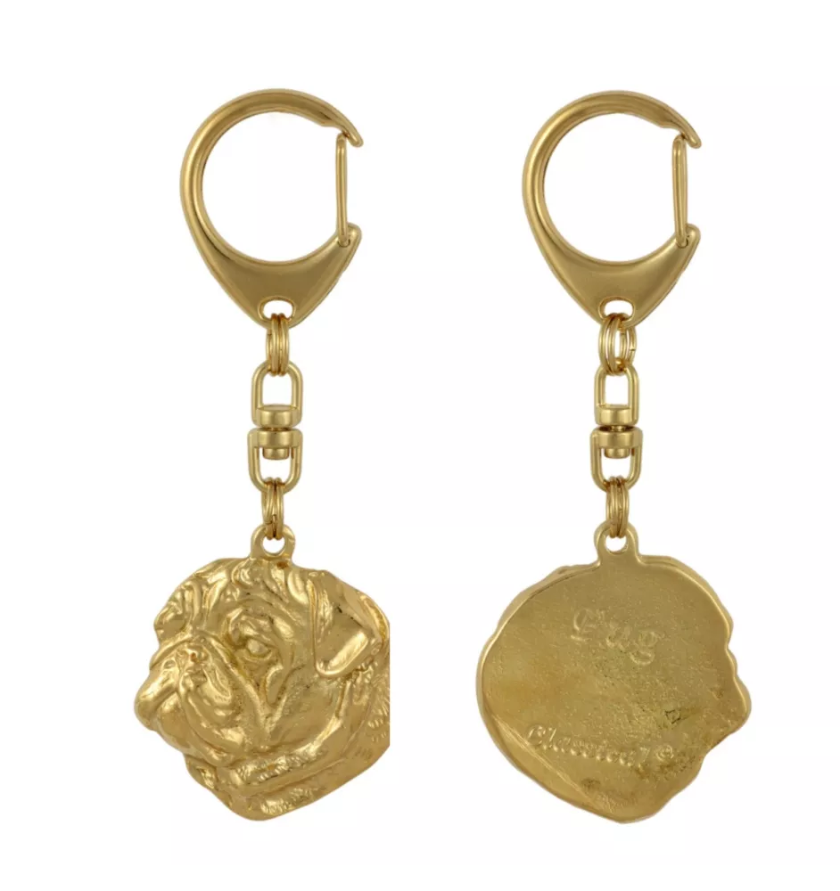 Carlin, Pug, Mops I - Porte-clés doré avec chien, décoration de sac à main, accessoire de luxe de la marque Art-Dog