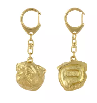 Mops, Pug, Carlin, Carlino, Doguillo II - Vergoldeter Schlüsselanhänger mit Hund, Handtaschenschmuck, Luxus-Accessoire der Marke Art-Dog