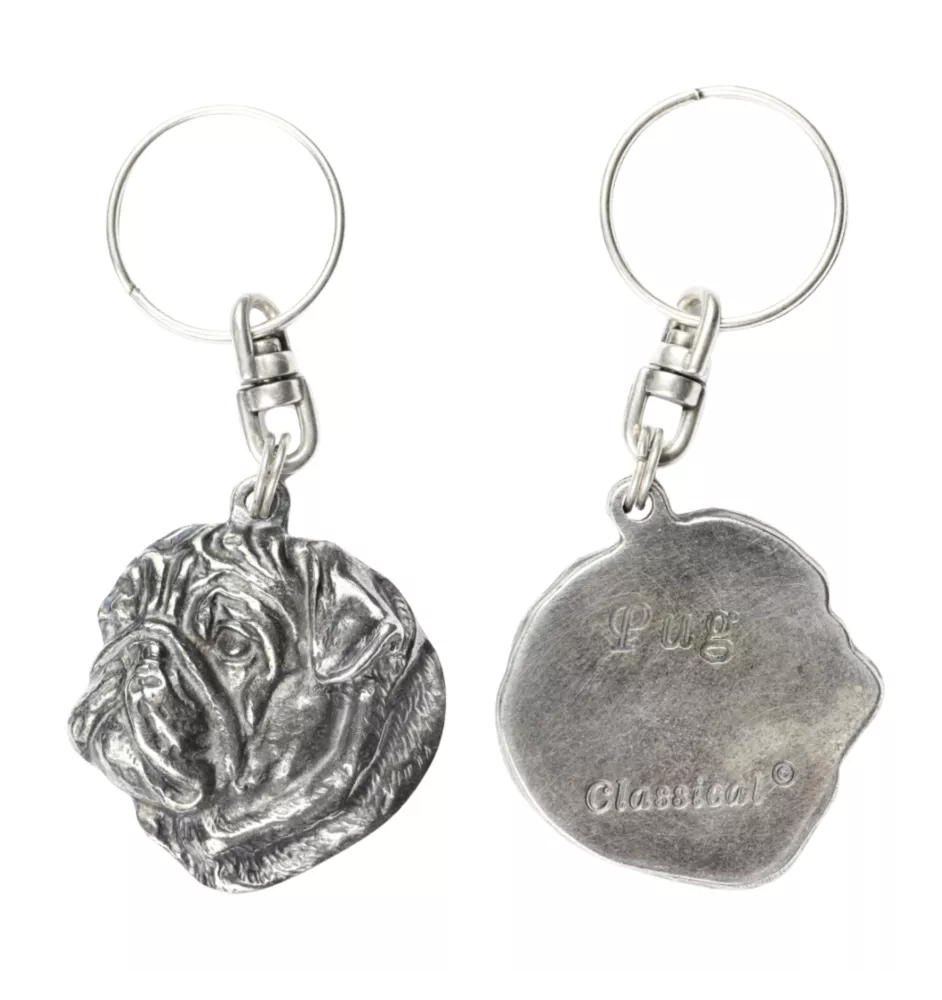 Pug I - Silver-plated pendant with a dog in a decorative box, handbag decoration, backpack pendant by Art-Dog brand