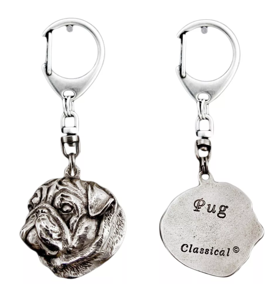 Pug I - Silver-plated key ring with a dog in a gift box, handbag decoration, backpack pendant by Art-Dog brand