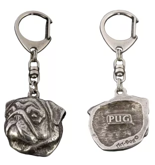 Pug II - Silver-plated key ring with a dog in a gift box, handbag decoration, backpack pendant by Art-Dog brand