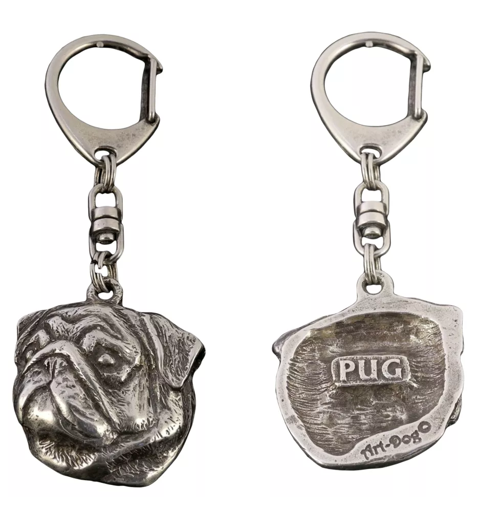 Pug II - Silver-plated key ring with a dog in a gift box, handbag decoration, backpack pendant by Art-Dog brand