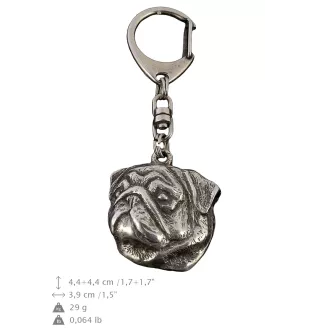 Mops, Pug, Carlin, Carlino, Doguillo II - Versilberter Schlüsselanhänger mit Hund in einer Geschenkbox, Handtaschenschmuck, Rucksackanhänger der Marke Art-Dog