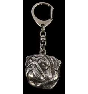 Mops, Pug, Carlin, Carlino, Doguillo II - Versilberter Schlüsselanhänger mit Hund in einer Geschenkbox, Handtaschenschmuck, Rucksackanhänger der Marke Art-Dog