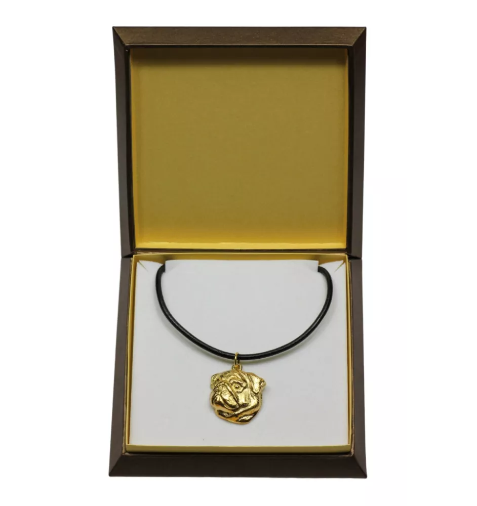 Mops, Pug, Carlin, Carlino, Doguillo II - Hundehalsband in Geschenkbox, vergoldeter Anhänger für Hundefans, auffälliger Schmuck von Art-Dog