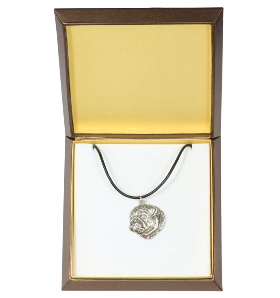 Pug I - Dog necklace in gift box, silver-plated locket for dog fan, striking pendant by Art-Dog brand