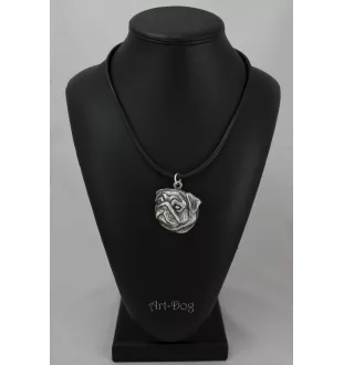 Mops, Pug, Carlin, Carlino, Doguillo II - Hundehalsband in Geschenkbox, versilbertes Medaillon für Hundefans, markanter Anhänger der Marke Art-Dog