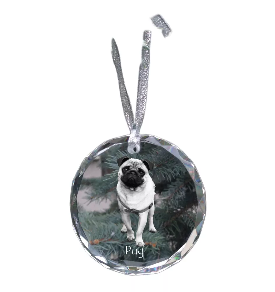 Mops, Pug, Carlin, Carlino, Doguillo - Kristallkugel mit Foto, Hundebild im Kristall, personalisierter Christbaumschmuck von Art-Dog.