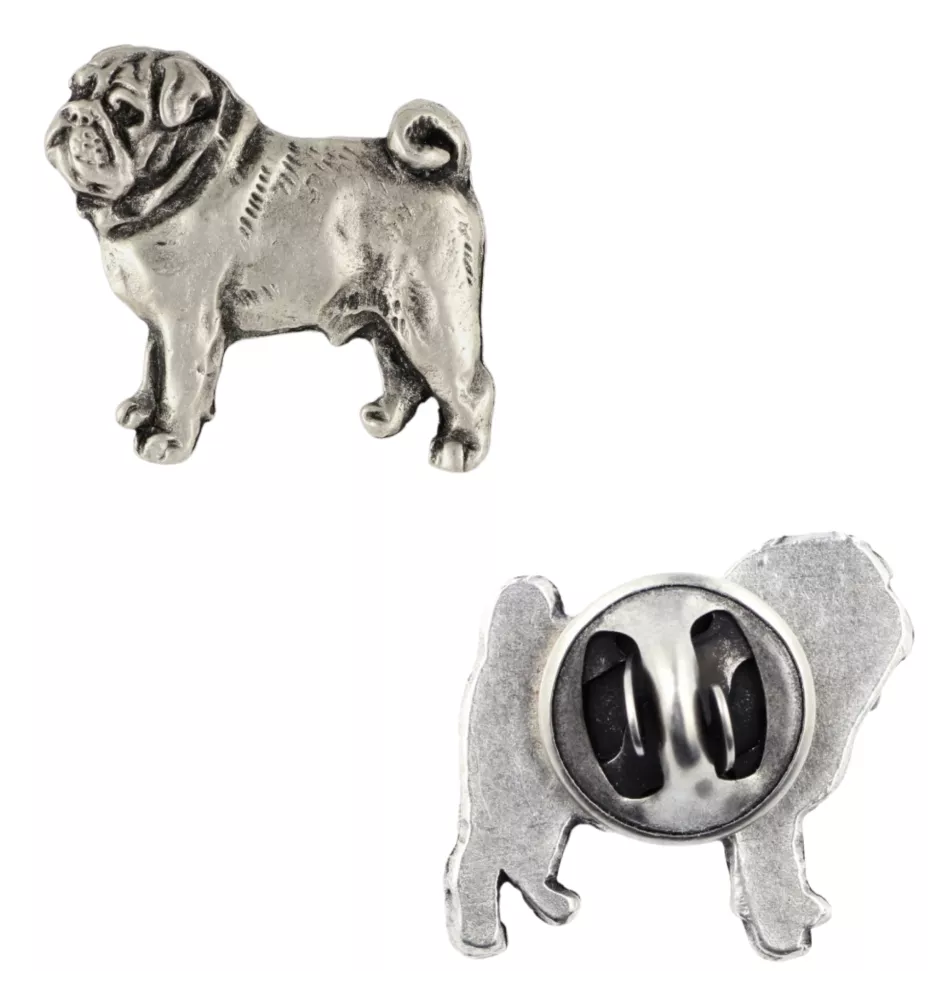 Carlin, Pug, Mops  - Broche chien argentée, épingle élégante, décoration de revers de veste par la marque Art-Dog