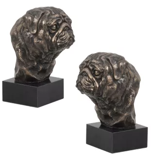 Mops, Pug, Carlin, Carlino, Doguillo - Hundestatue, Büste auf Steinsockel, Skulptur, Trophäe für Hundeausstellung der Marke Art-Dog