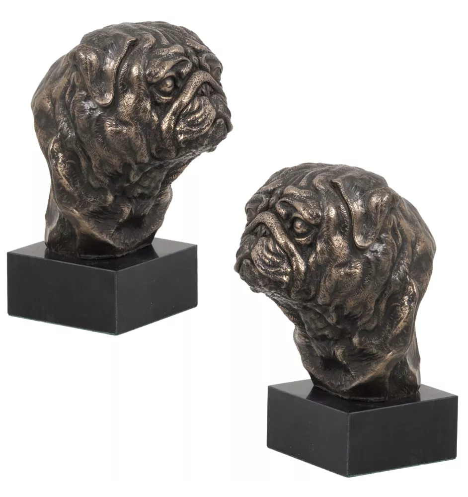 Carlin, Pug, Mops - Statue de chien, buste sur socle en pierre, sculpture, trophée pour exposition canine par la marque Art-Dog