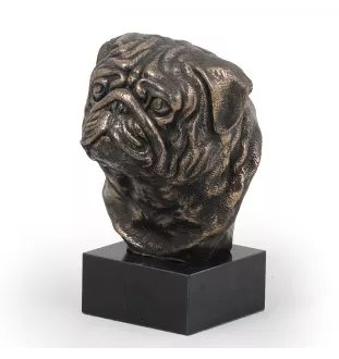 Mops, Pug, Carlin, Carlino, Doguillo - Hundestatue, Büste auf Steinsockel, Skulptur, Trophäe für Hundeausstellung der Marke Art-Dog