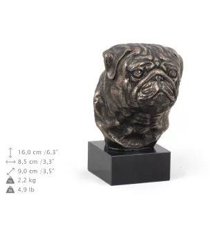 Pug - Dog statue, bust on stone base, sculpture, trophy for dog show by Art-Dog brand