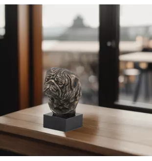 Carlin, Pug, Mops - Statue de chien, buste sur socle en pierre, sculpture, trophée pour exposition canine par la marque Art-Dog