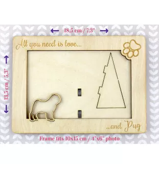Mops, Pug, Carlin, Carlino, Doguillo - Fotorahmen, gravierter Holzrahmen, ein schönes Gadget für den Hundeliebhaber von Art-Dog