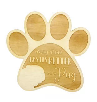 Mops, Pug, Carlin, Carlino, Doguillo - Tasse Untersetzer, graviert Untersetzer mit Hund, Geschenk für Hundeliebhaber von Art-Dog Marke