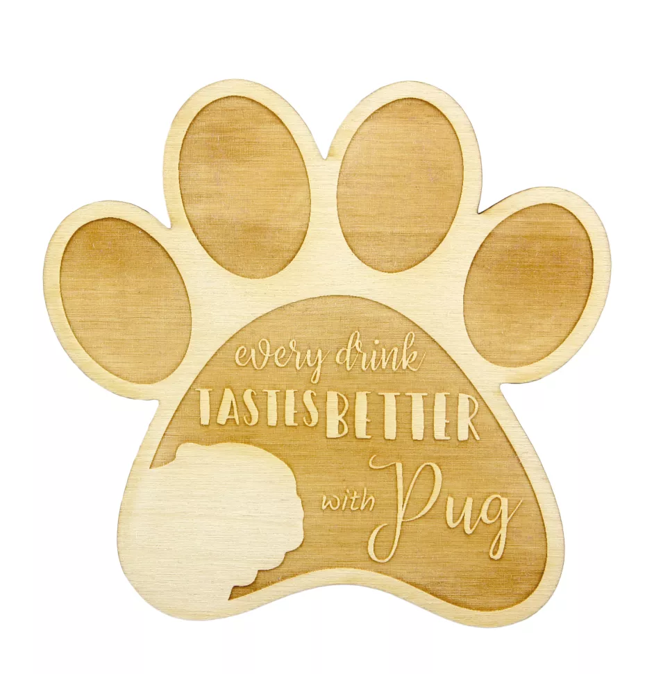 Pug - Mug coaster, engraved coaster with dog, gift for dog lover by Art-Dog brand