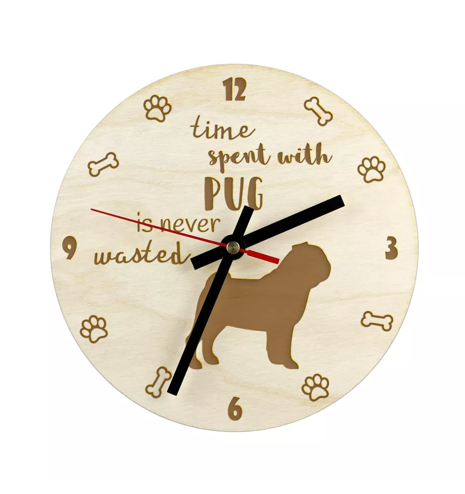 Carlin, Pug, Mops - horloge avec chien, horloge en bois avec gravure, horloge personnalisée par Art-Dog