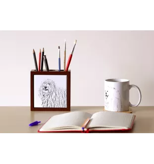 Puli - Stifthalter mit Hund, Schreibtischorganizer mit Aufdruck, personalisierte Schreibtischdekoration der Marke Art-Dog
