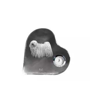 Puli, Puli Hongrois - horloge en cristal avec une photo de chien, horloge de table en forme de cœur, horloge debout personnalisée de la marque Art-Dog