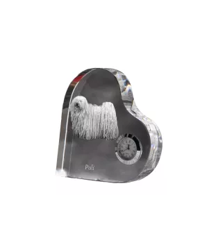 Puli - Kristalluhr mit einem Hundebild, Herzregal-Uhr, personalisierte Standuhr der Marke Art-Dog