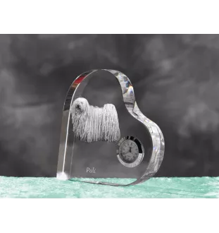 Puli, Hungarian Water Dog - crystal clock with a dog picture, heart-shaped shelf clock, personalized standing clock by Art-Dog brand