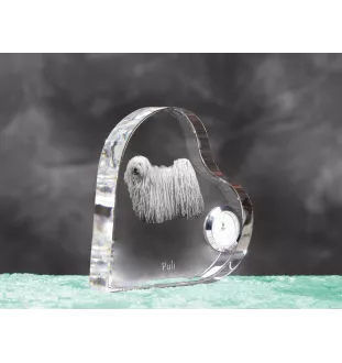 Puli, Puli Hongrois - horloge en cristal avec une photo de chien, horloge de table en forme de cœur, horloge debout personnalisée de la marque Art-Dog