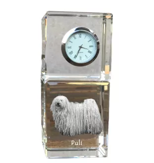 Puli, Puli Hongrois - montre en cristal avec photo, photo de chien dans un cristal, horloge de bureau personnalisée de la marque Art-Dog