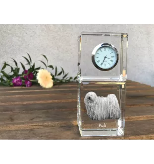 Puli, Hungarian Water Dog - crystal clock with a photo, a photo of a dog in crystal, personalized desk clock by Art-Dog brand