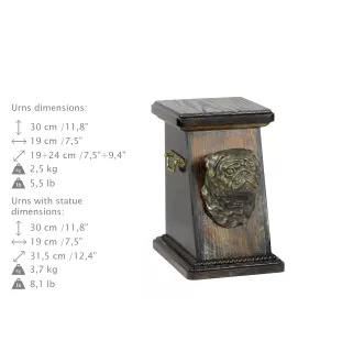 Mops, Pug, Carlin, Carlino, Doguillo eine Ascheurne für Hunde, eine elegante Urne mit einer Statue, eine Gedenkurne mit dem Porträt eines Hundes von der Marke Art-Dog