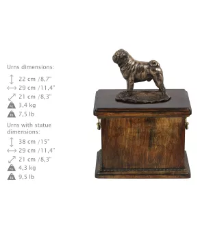 Carlin, Pug, Mops - une urne pour les cendres d'un chien, une urne avec une statuette, une urne élégante de style classique de la marque Art-Dog