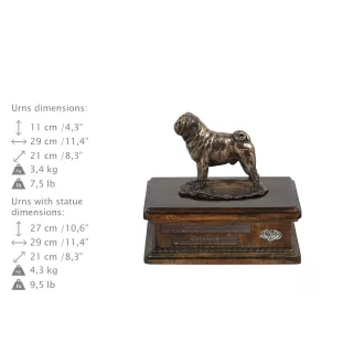 Carlin, Pug, Mops - urne pour cendres de chien, urne personnalisée avec une statuette, urne en bois avec un chien de la marque Art-Dog