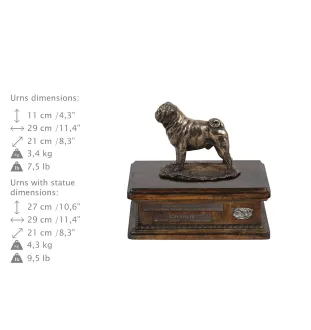 Mops, Pug, Carlin, Carlino, Doguillo I urne in Hundeasche, personalisierte Urne mit Statue, Holzurne mit Hund von Art-Dog